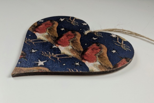 10cm Hanging Heart in Emma Bridgewater Robin in a Starry Night