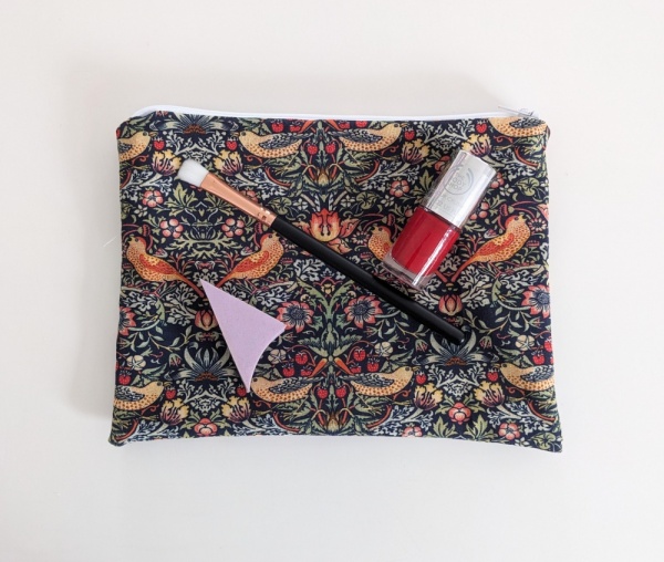 Make Up Bag in William Morris Strawberry Thief Navy Blue