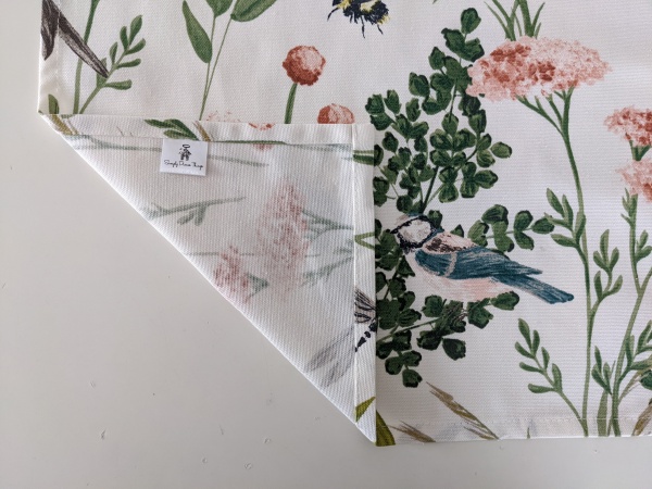 Table Runner in Clarke and Clarke Gardenia Bird Bee and Dragonfly Blush Pink