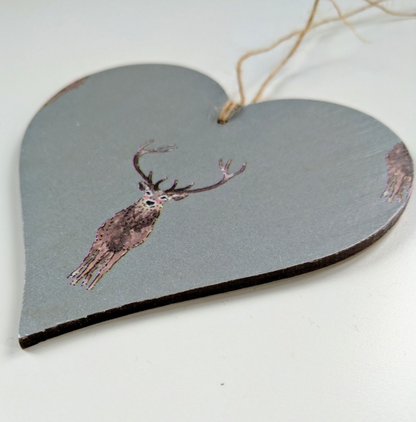 10cm Hanging Heart in Sophie Allport Highland Stag