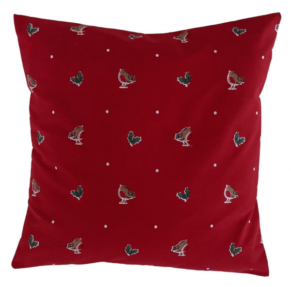 16'' Christmas Robin and Holly Cushion Cover