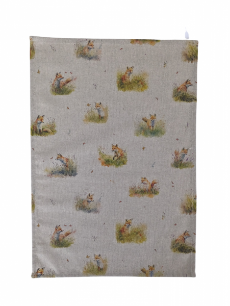 Foxes At Play Spring Linen Look Tea Towel