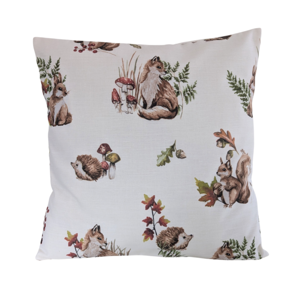 16'' White Woodland Animals Cushion Cover