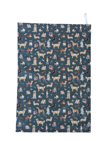 All The Dogs Tea Towel Blue