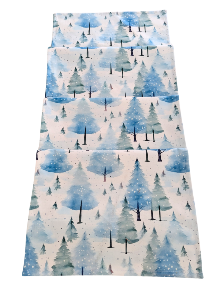 Blue and Green Woodland Forest Christmas Trees Table Runner 100-250cm