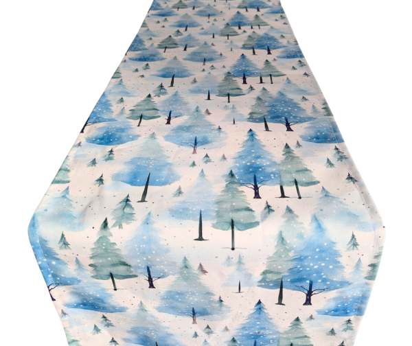 Blue and Green Woodland Forest Christmas Trees Table Runner 100-250cm