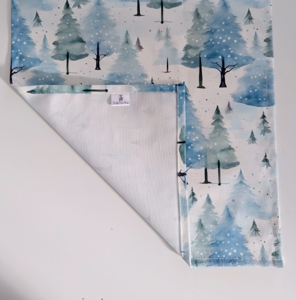 Blue and Green Woodland Forest Christmas Trees Table Runner 100-250cm