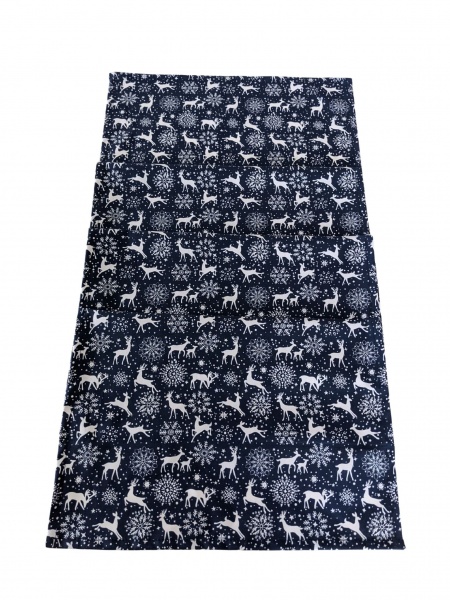 Christmas Navy Blue White Stag and Snowflake Table Runner 100-250cm