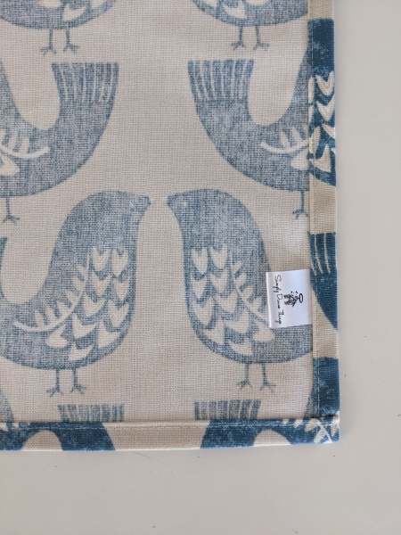 Denim Blue Scandi Birds Tea Towel