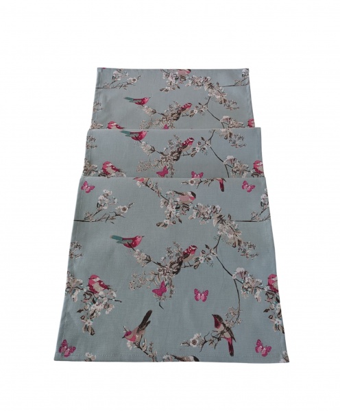 Duckegg Blue and Pink Beautiful Birds and Butterflies Table Runner 100-250cm