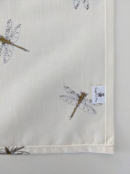 Embroidered Ochre Yellow Dragonfly Tea Towel