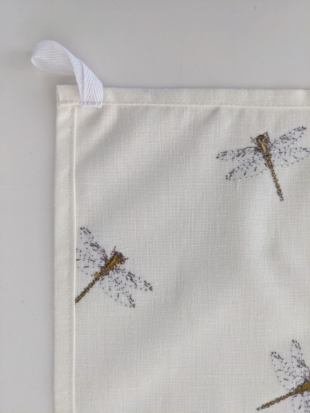 Embroidered Ochre Yellow Dragonfly Tea Towel