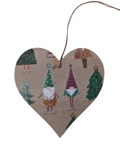 Christmas Gonk Gnome Wooden 10cm Hanging Heart Decoration