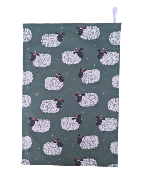 Green Christmas Sheep Tea Towel