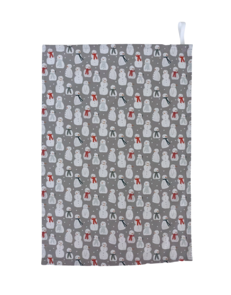 Christmas Snowman Grey Tea Towel