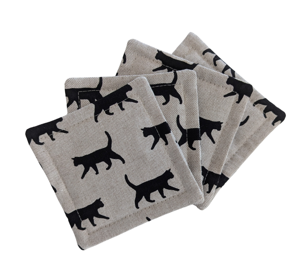 Black Cat Linen Look Coasters