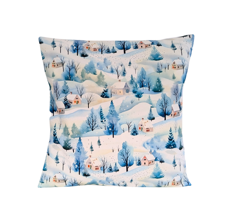 Blue Green Christmas Tree Village Cushion Cover 14'' 16'' 18'' 20'' 22'' 24'' 26''