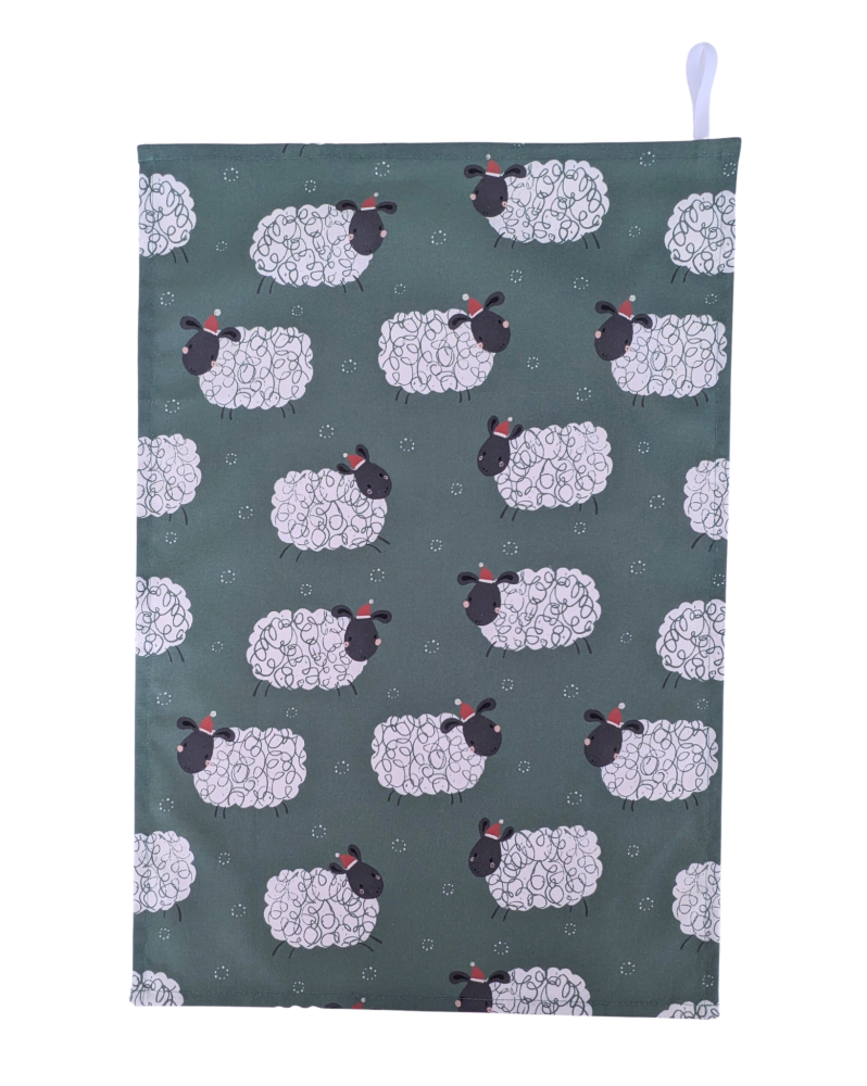 Green Christmas Sheep Tea Towel