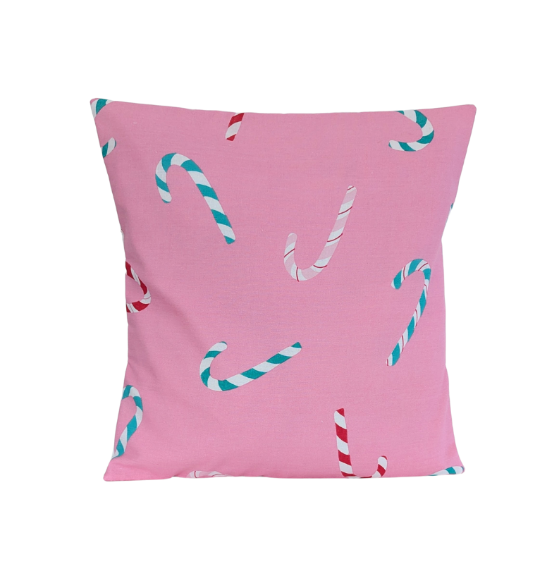 Pink Candy Cane Christmas Cushion Cover 16''