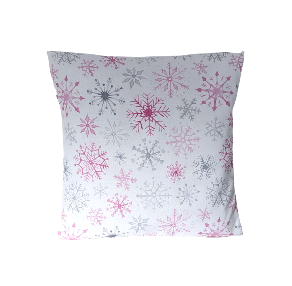 Pink Grey White Snowflake Christmas Cushion Cover 14'' 16'' 18'' 20'' 22'' 24'' 26''