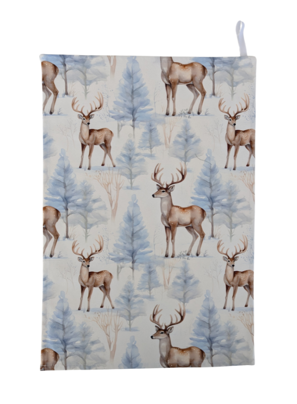 Blue Stag Christmas Woodland Tea Towel PRE-ORDER