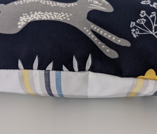 Navy Blue Grey and Yellow Rabbits Cushion Cover 16''
