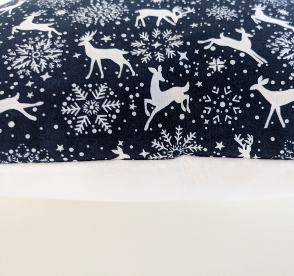 Navy Blue Woodland Stag and Christmas Snowflake Cushion Cover 14'' 16'' 18'' 20'' 22'' 24'' 26''