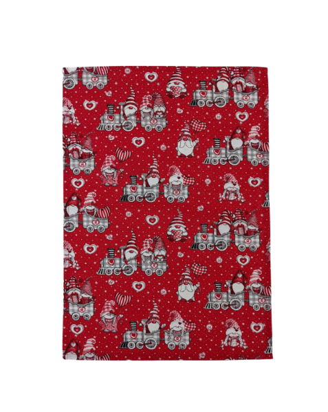 Christmas Gonk Gnome Elf Train Red Tea Towel