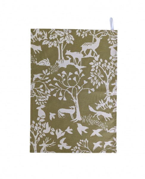 Sage Green Woodland Animals Tea Towel