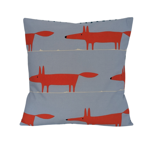 Cushion Cover in Scion Midi Mr Fox Aqua Blue and Orange 16''