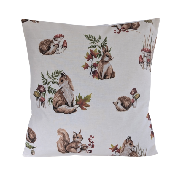 16'' White Woodland Animals Cushion Cover