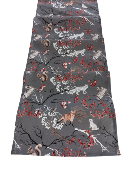 Winter Woodland Animals Grey Table Runner 100-250cm